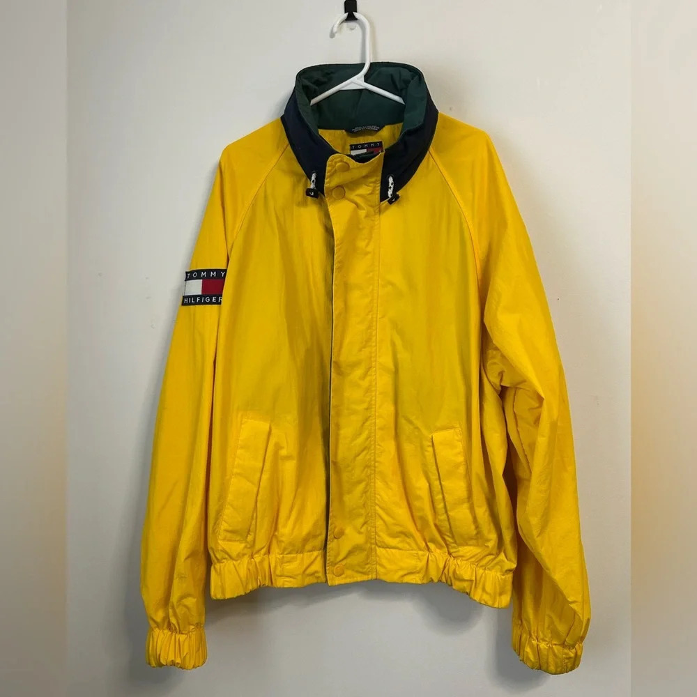 Tommy Hilfiger Vintage Yellow Full Zip Hooded Windbreaker